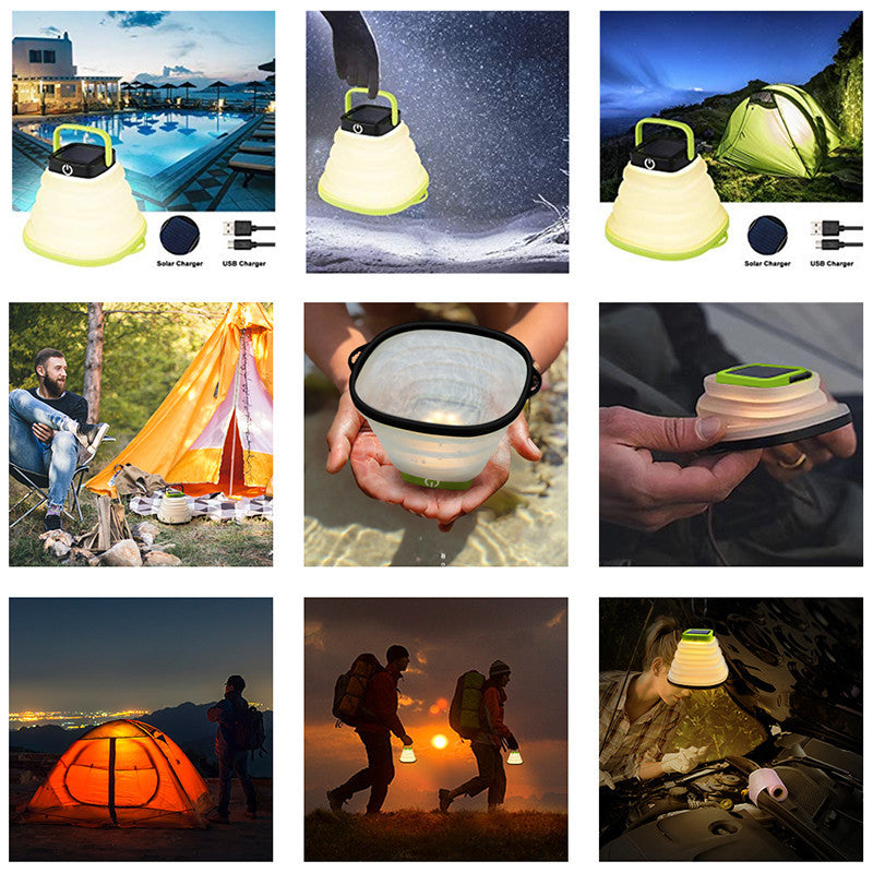 Collapsible Camping Light IP68 Waterproof Solar Foldable Lantern Tent Lighting USB Rechargeable