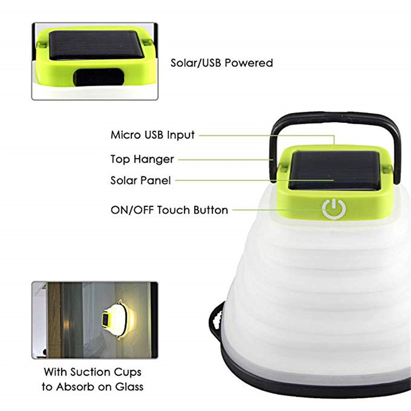 Collapsible Camping Light IP68 Waterproof Solar Foldable Lantern Tent Lighting USB Rechargeable