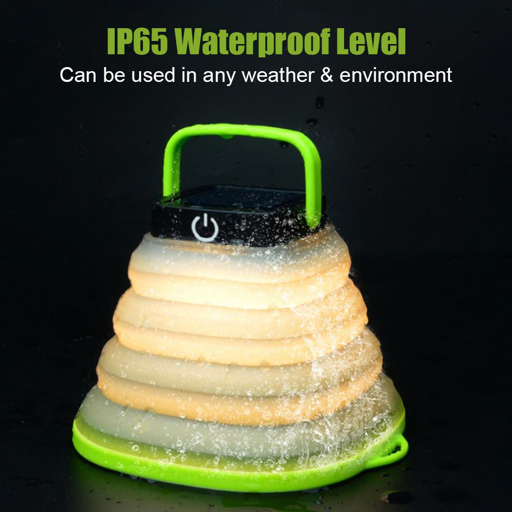 Collapsible Camping Light IP68 Waterproof Solar Foldable Lantern Tent Lighting USB Rechargeable