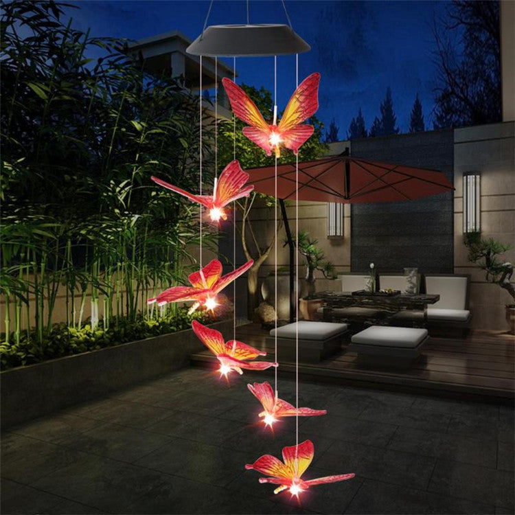 Solar Powered LED Wind Hanging Color-Changing Yard Butterfly Lamp