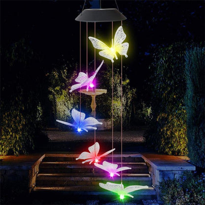 Solar Powered LED Wind Hanging Color-Changing Yard Butterfly Lamp