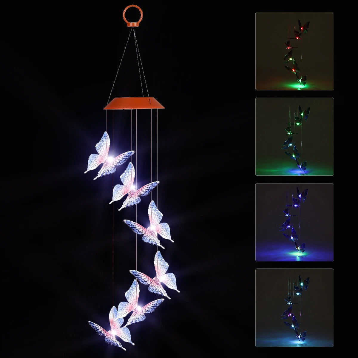 Solar Powered LED Wind Hanging Color-Changing Yard Butterfly Lamp