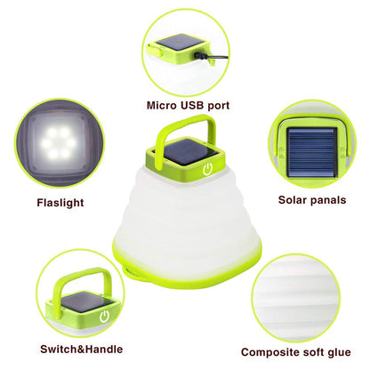 Collapsible Camping Light IP68 Waterproof Solar Foldable Lantern Tent Lighting USB Rechargeable