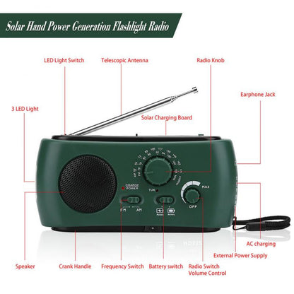 AM FM Solar LED Flashlight Hand Crank Rechargeable Radio