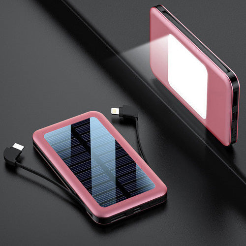 Square Aluminum Shell Solar Power Bank With Cable