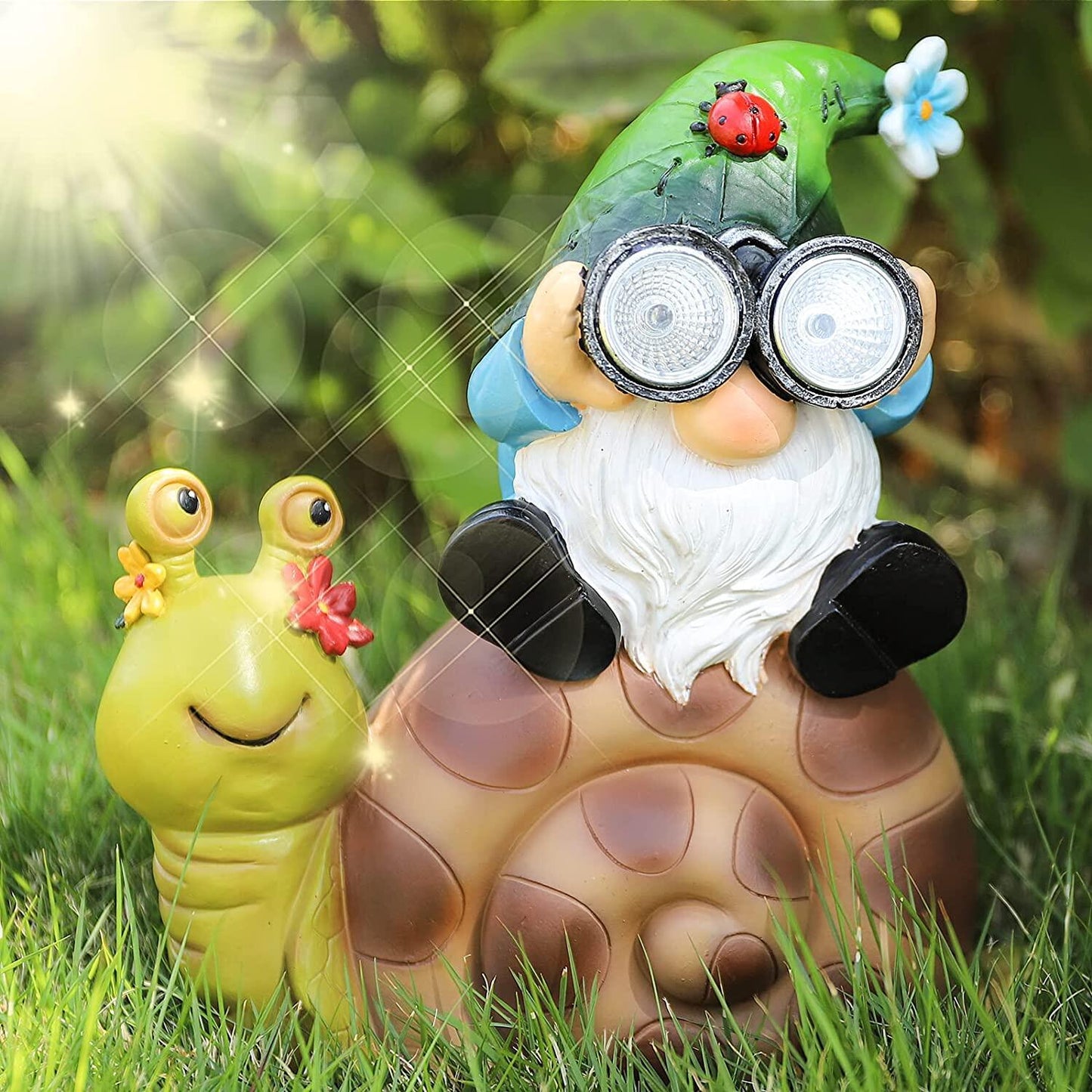 Resin Garden Gnome Snail Statue Decor With Solar Lights