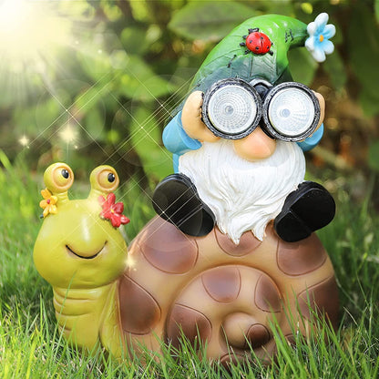 Resin Garden Gnome Snail Statue Decor With Solar Lights