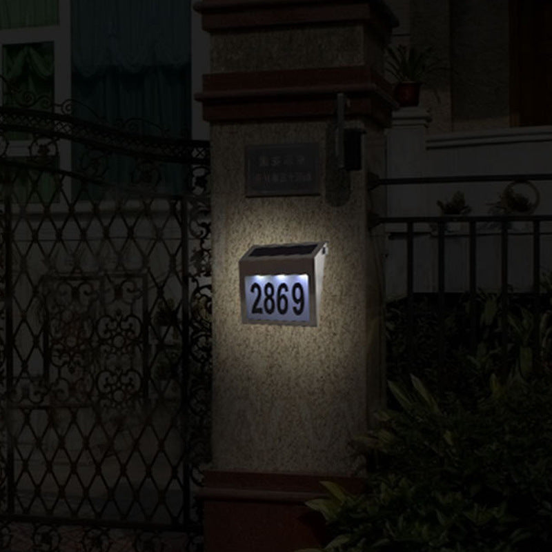 Solar Stainless Steel Led Number Digital House Light Waterproof Solar Villa Garden Street Sign Wall Light