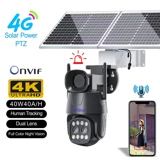 4G WIFI Solar Power PTZ Tracking, 40W Full Color Night Vision Security Camera