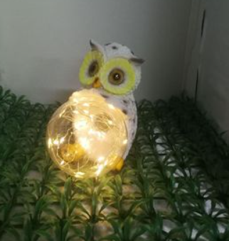 Solar LED Resin Owl Hug Ball Outdoor Villa Garden Landscape Light